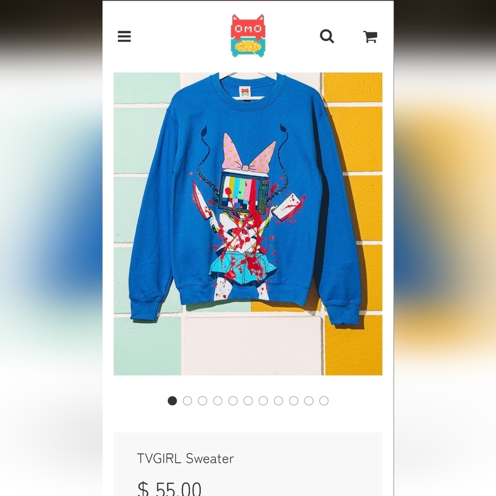 OMOCAT TVGIRL Blue Graphic Sweater